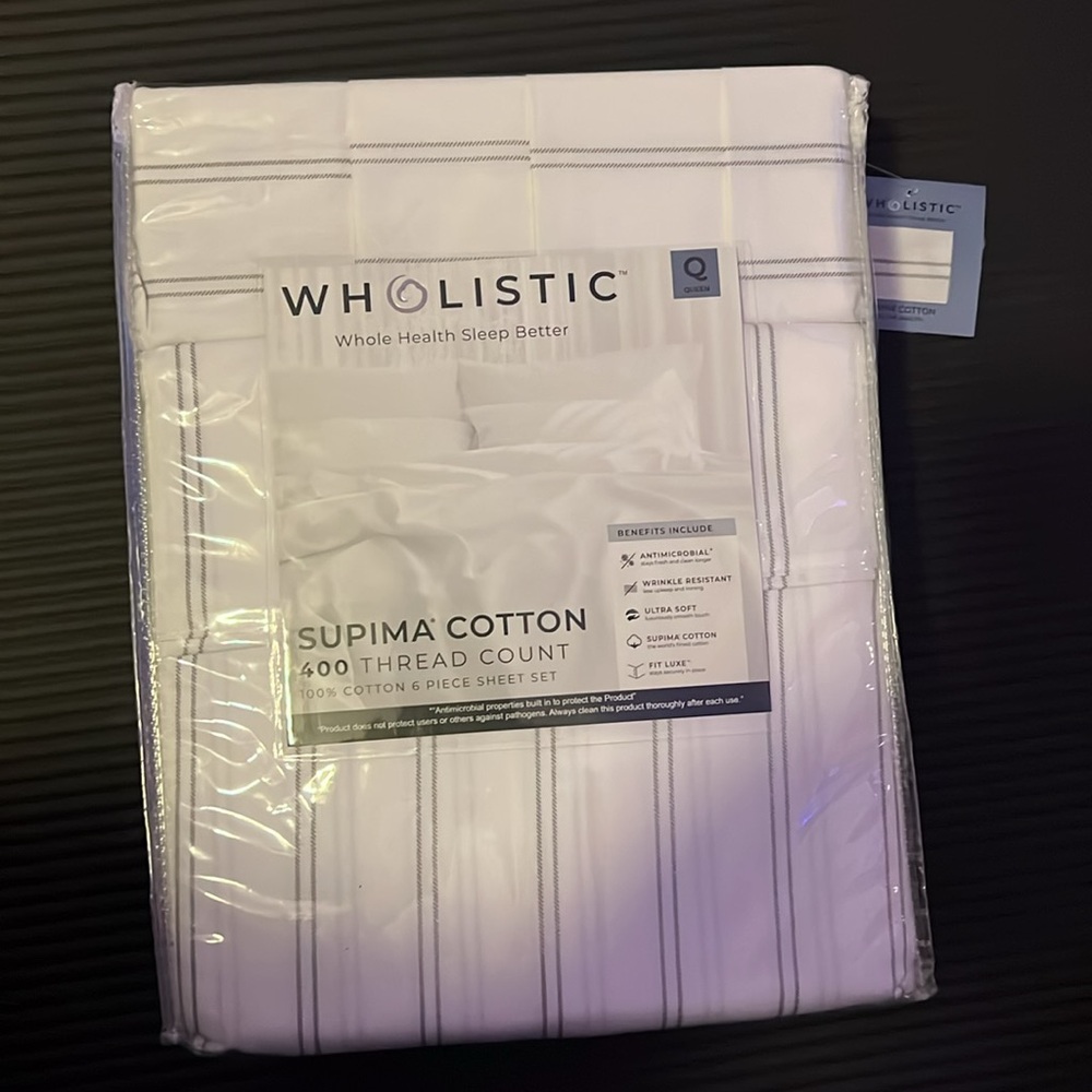 Wholistic 100% supima cotton 6-piece sheet set, Queen.